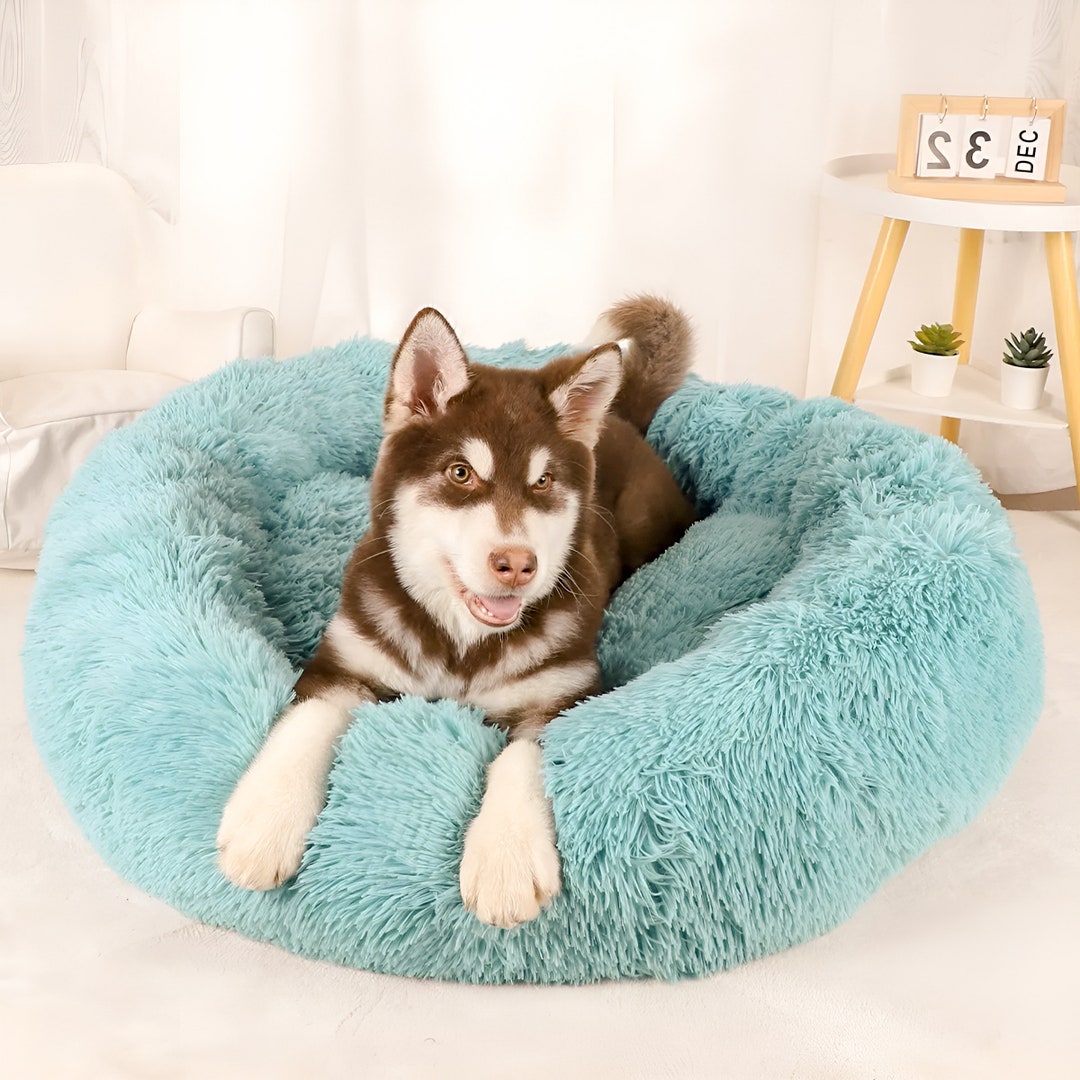 Calming Pet Bed Donut Shape Dog Bed Faux Fur Fluffy Bed Etsy