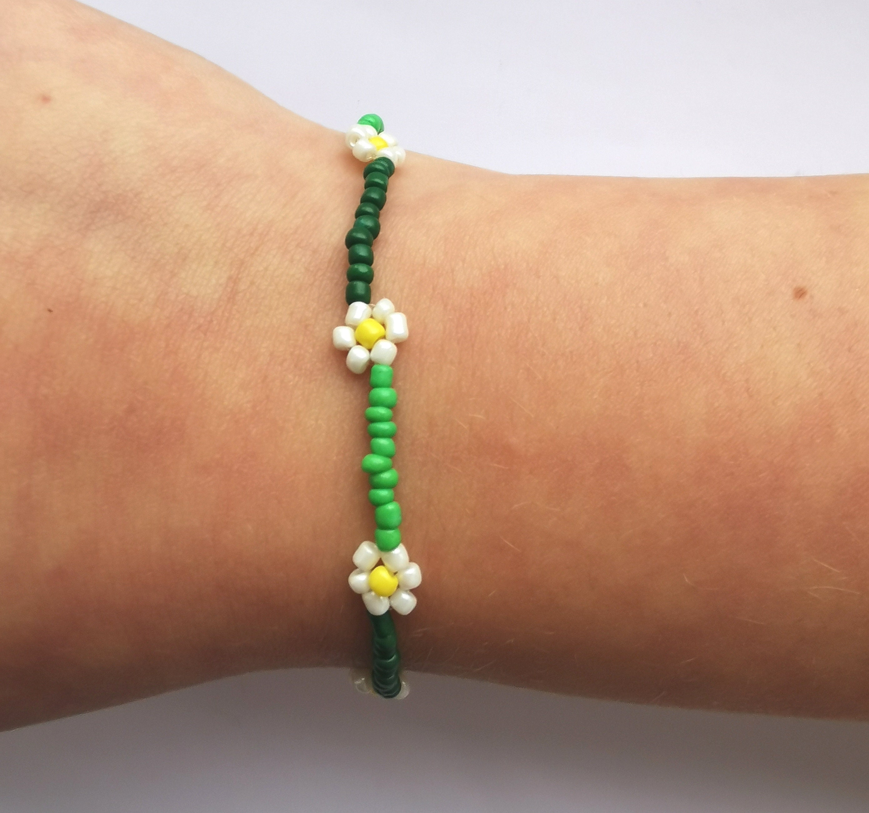 Cute Handmade Daisy Chain Seed Bead Bracelet Etsy UK