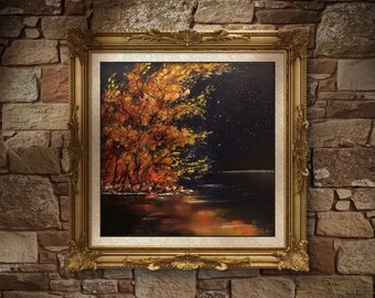 Impression d'art de mauvaise humeur de paysage de nuit/impression originale de cadeau/art moderne/carré à collectionner