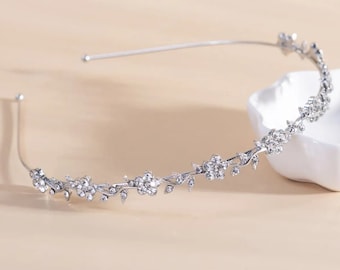 Alloy Flower Rhinestone Metal Headband Women Girls Hair Band Silver