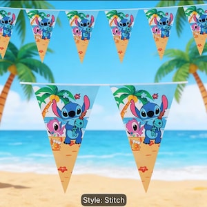 10 X Stitch Themed Flag Banner Bunting Children's Birthday Party - UK Seller image 1