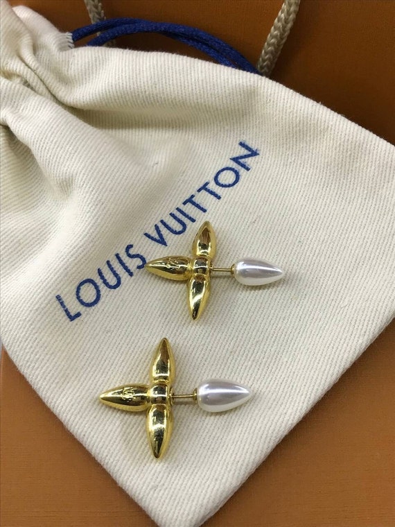 Louis Vuitton Gold-tone Hoop Studded Pierced Earrings M64896 Women S1191