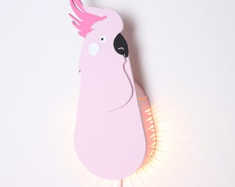 Roze valkparkiet wandnachtlampje, , nieuwe huiscadeaus, decoratieve verlichting, uniek cadeau voor vogelliefhebbers, kaketoelamp, sfeerverlichting