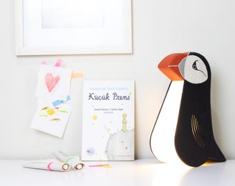Nachtlampje papegaaiduiker, papiermache-leeslamp, nieuwe huiscadeaus, decoratieve tafelverlichting, uniek kerstcadeau voor vogelliefhebbers, zeevogel