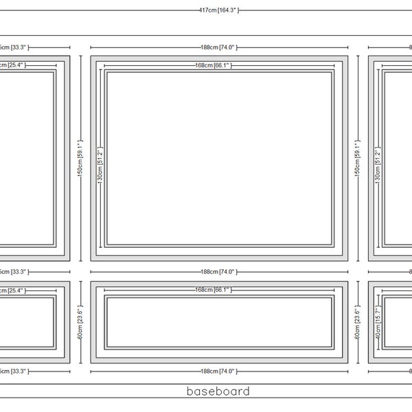 Custom made wall molding design have done for Giovanna - 6 Double Frames Wainscoting Panel