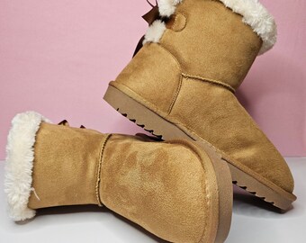 Cosy Soft Faux Fur Suede Ankle Snug Boots with Bow (Gift Idea)