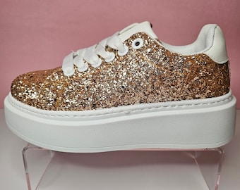 Gold Glitter Chunky Platform Lace-Up Trainers