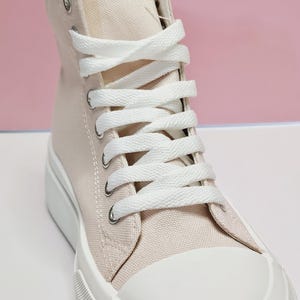 Baby Pink High Top Platform Ankle Canvas Trainers With Embroidered Gold ...