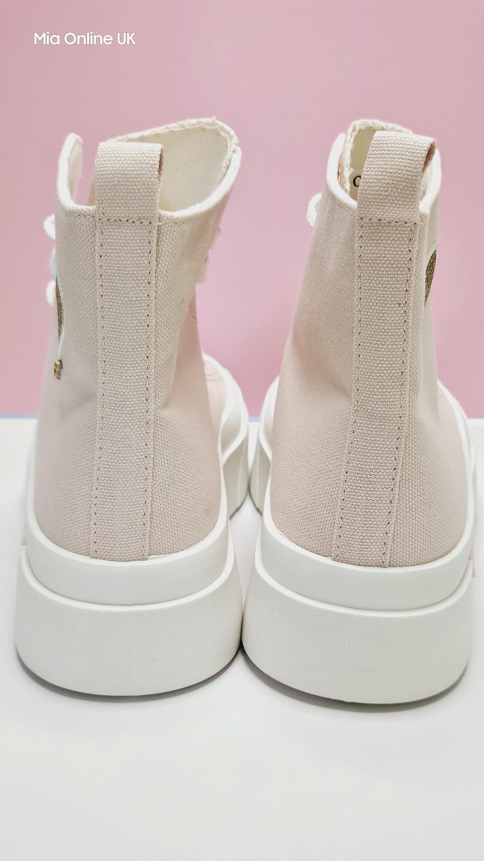 Baby Pink High Top Platform Ankle Canvas Trainers With Embroidered Gold ...