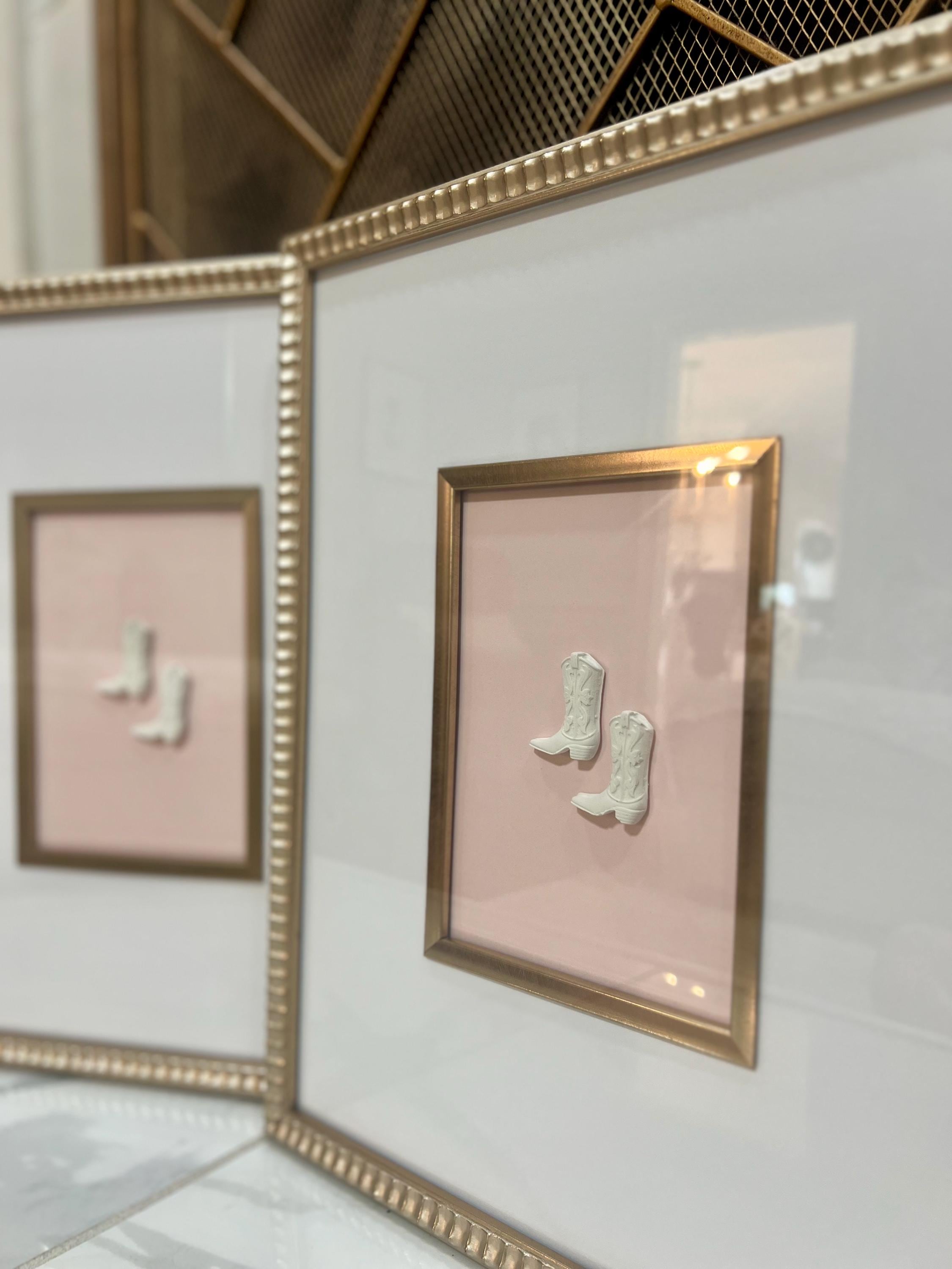 Framed Intaglio Art ~ Nursery Decor ~ Cowboy boots~ Baby Shower Gift
