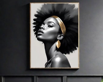 Afro Woman Abstract Art - Monochromatic Beauty