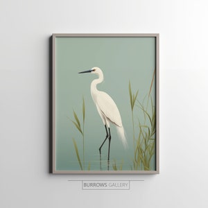 Little Egret, White bird, White Egret standing in water, illustration, Digital Printable Art, Downloadable Art, Wall art