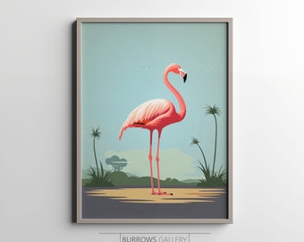 Pink Flamingo graphic illustration, Flamingo colourful illustration, Pink Digital Printable Art, Downloadable Art, Wall art