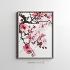 Japanese cherry blossom ink poster, wall art, home decor, Japanese wall decor