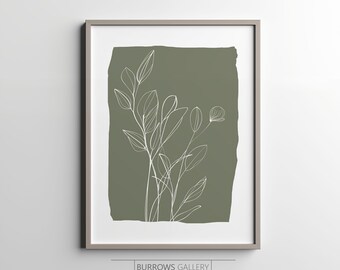 Sage Green Botanical Leaves, Sage Green Wall Art, Botanical Print, Wall Art, Floral Prints, Sage Decor, Wall Decor, Flower Line Art, Green