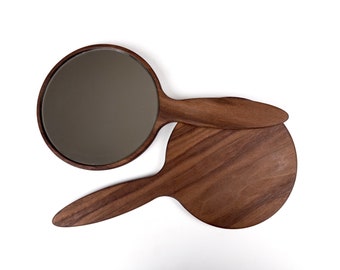 Wooden Hand Mirror, Walnut, Cherry or Maple Hardwood. 6 inch glass beauty mirror