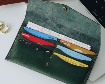 Cartera larga de cuero, Cartera larga para mujer, Cartera para dama, Cartera grabada, Cartera cosida a mano, Cartera de cuero para mujer, Cartera artesanal