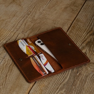 Cartera de cuero para mujer, Cartera larga de cuero, Cartera larga para mujer, Cartera para mujer, Cartera de cuero para teléfono, Cartera grabada, Cosida a mano