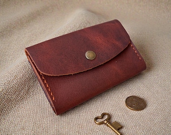 Handmade Leather Card Holder: Slim Mini Wallet (7x10cm)