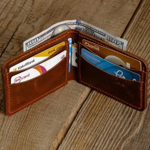 Cartera de cuero auténtico, cartera plegable, cartera de cuero para hombre hecha a mano, cartera personalizada, cartera de cuero para hombre, cartera de bolsillo frontal, cartera delgada