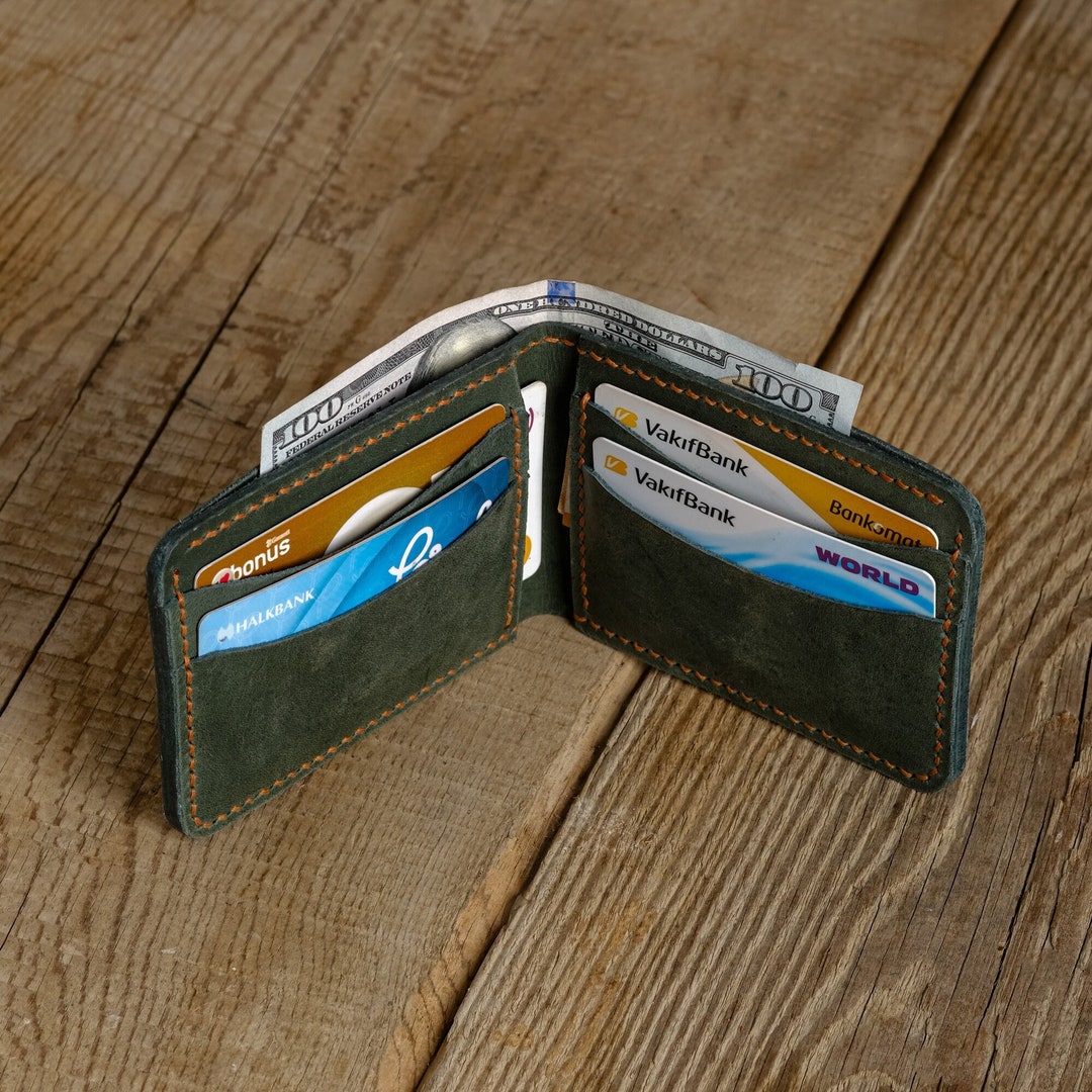 Handmade Leather Bifold Wallet: Slim Front Pocket, Personalized - Etsy