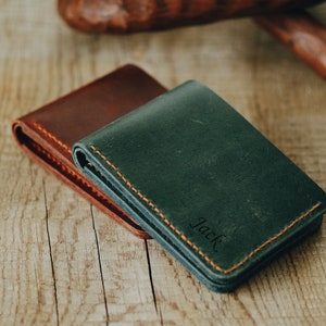 Cartera de cuero para hombre hecha a mano, Cartera de cuero para hombre, Cartera de cuero auténtico, Cartera plegable, Cartera personalizada, Cartera de bolsillo frontal, Cartera delgada