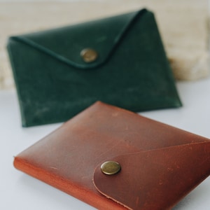 Cartera minimalista de cuero hecha a mano, cartera con bolsillo frontal, cartera minimalista de cuero, cartera delgada, cartera pequeña de cuero, cartera de lujo