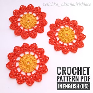 Easy Crochet Pattern flower tutorial Simple Crochet Flower Pattern Irish crochet lace motif Digital download Blossom applique