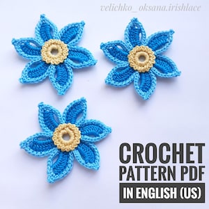 Crochet flower pattern Crochet pattern in English Crochet pattern motif flower applique Home décor -motif 3D crochet pattern-Irish lace