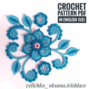 SET Irish Crochet Flower Leaf PATTERN  Ireland Lace Motifs - easy crochet leaves and flowers - crochet tutorial PDF - Irish lace pattern