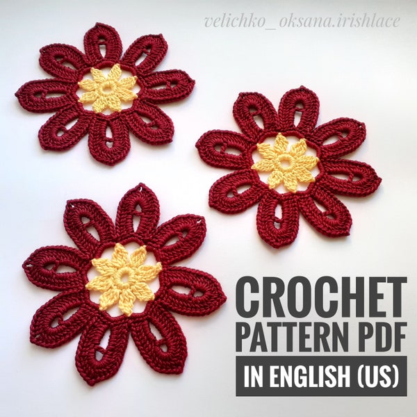 Beautiful crochet flower pattern Lace flowers pattern Motifs floral for Irish lace Blossom applique Crochet flowers tutorial.