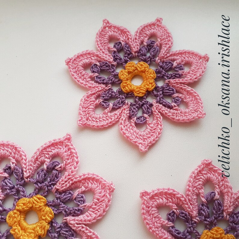 Beautiful crochet flower pattern Lace flowers pattern Motifs floral for Irish lace Blossom applique Crochet flowers tutorial. image 9