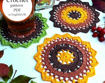 Crochet coaster  PATTERN PDF. Handmade coaster, cute handmade gift. Home decor, kitchen decor. Crochet pattern PDF digital download