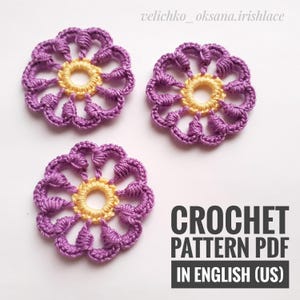 Crochet flower pattern Crochet pattern in English Crochet pattern motif flower applique Home décor -motif 3D crochet pattern