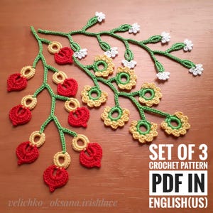 かぎ針編みのパターン 3 点セット かぎ針編みの枝の花 PDF 形式のステップバイステップのかぎ針編みチュートリアル アイルランドのレース用かぎ針編みモチーフのチュートリアル