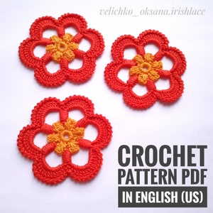 Crochet flower pattern Crochet pattern motif flower applique Irish lace pattern Lace flowers pattern Crochet flowers tutorial