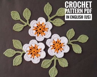 Flower and leaf crochet pattern motif ,crochet tutorial PDF,crochet pattern flower, irish lace pattern, Irish crochet lace motif pattern