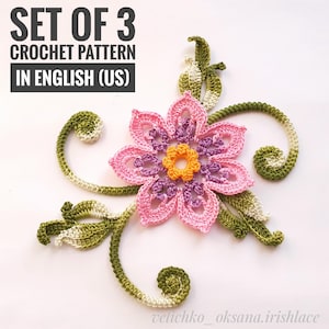 Irish Crochet Flower & Leaf Pattern Set: Ireland Lace Motifs (PDF Tutorial)