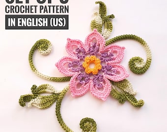 Irish Crochet Flower & Leaf Pattern Set: Ireland Lace Motifs (PDF Tutorial)