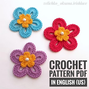 EASY Crochet Flower PATTERN - Instant Download Boho Crochet Flower Tutorial - Easy Irish Lace Motif - DIY Blossom Applique