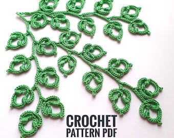 Crochet branch pattern. Crochet twig tutorial.  Crochet tutorial PDF Irish lace crochet pattern Сrochet flower Сrochet vine