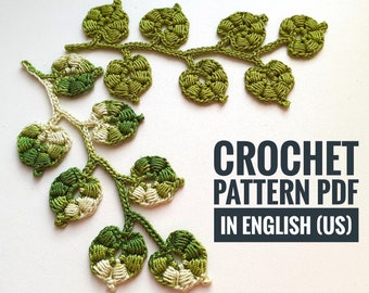 Branche au crochet avec motif de feuilles Motif branche de dentelle irlandaise au crochet tutoriel détaillé au crochet Motif appliqué de feuilles au crochet