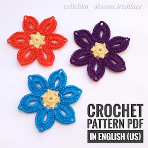 Easy Crochet Pattern flower tutorial Сrochet motif pattern Irish lace motif Crochet flower tutorial with detailed photo and description PDF
