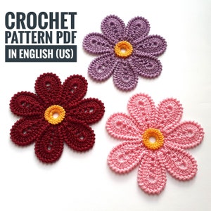 Modello di fiori all'uncinetto Modello di fiori in pizzo Bellissimo fiore all'uncinetto Applicazione di fiori Motivi floreali per pizzo irlandese Fiore fatto a mano all'uncinetto