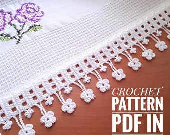 Crochet Lacy Edging Trim Border Pattern Border  crochet for decor kitchen towels Crochet border pattern lace trim pdf Crochet trim tutorial.