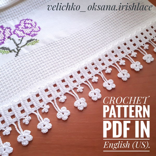 Crochet Lacy Edging Trim Border Pattern Border  crochet for decor kitchen towels Crochet border pattern lace trim pdf Crochet trim tutorial.