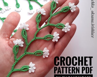 Crochet branch with flowers  Irish lace crochet pattern Сrochet flower Сrochet vine  Irish lace flowers  Vintage crochet pattern