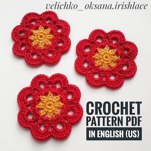 Tutorial floreale con motivo all’uncinetto semplice, mini modello floreale all’uncinetto, motivo floreale in pizzo all’uncinetto irlandese, download digitale, applique Blossom