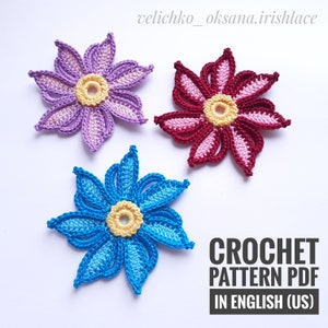 Bellissimo modello di fiore all'uncinetto Modello di fiori in pizzo Tutorial per fiori all'uncinetto Motivi floreali per pizzo irlandese Applicazione di fiori