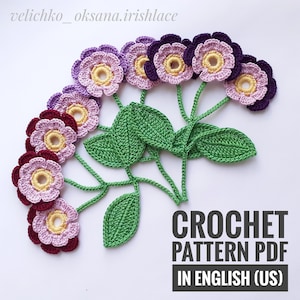 Crochet branch with flowers Irish lace pattern Сrochet flower and leaves  Irish lace flowers Vintage pattern